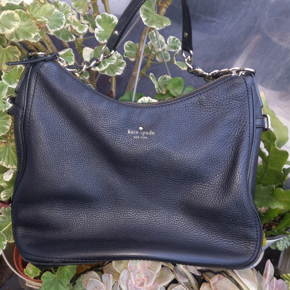 Kate Spade Black Shoulder Bag with Striped Interior